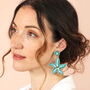 Beaded Blue Starfish Drop Earrings, thumbnail 3 of 4