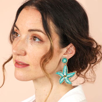 Beaded Blue Starfish Drop Earrings, 3 of 4