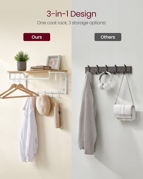 Wall Mounted Coat Rack With Shelf And Five Hooks, 6 of 12