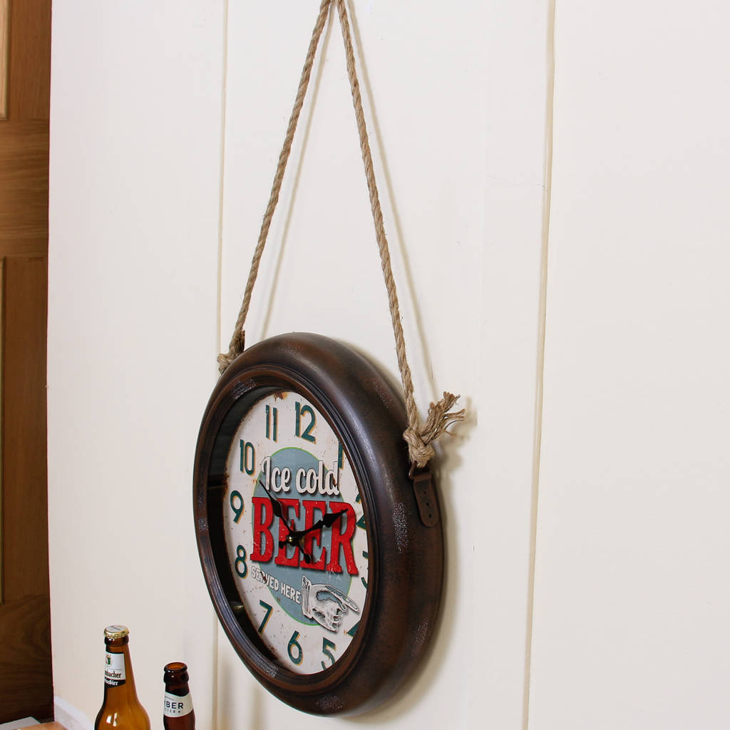 Retro Beer Lover's Hanging Wall Clock By Dibor