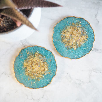 Blue Iridescent Geode Resin Coasters, 6 of 9