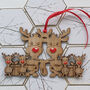 Double Sided Oak Reindeer Family Of Six Decoration, thumbnail 2 of 9