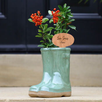 Personalised Sage Green Welly Boots Garden Planter, 3 of 9