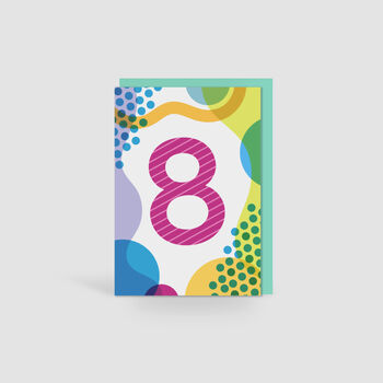 Age Eight Colourful Pattern Kids Birthday Card, 2 of 3