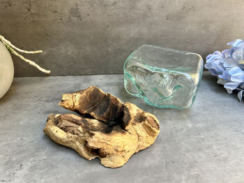 10cm Molten Glass Square Bowl On Teak Root Base, 5 of 12