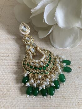 Meenakari Green Gold Plated Dangle Indian Earrings, 7 of 8