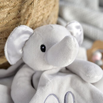 Personalised Grey Elephant Baby Comforter With Initial, 3 of 7