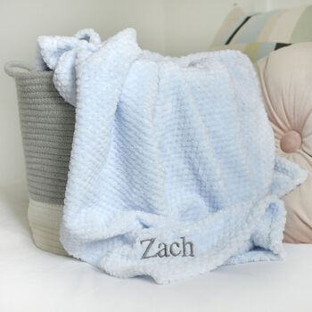 Personalised Blue Waffle Blanket And Lion Comforter Set, 4 of 8