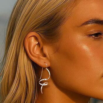 Spiral Curved Sterling Silver Drop Earrings, 2 of 8
