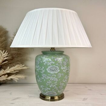 Sage Green White Floral Pattern Ceramic Porcelain Table, 6 of 6