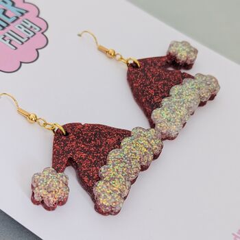 Red And White Glitter Santa Hat Earrings, 3 of 4