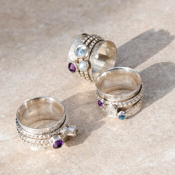 Personalised Birthstone Manifest Silver Spinning Ring, 6 of 11