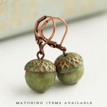 Moss Olive Green Acorn Necklace, 5 of 8