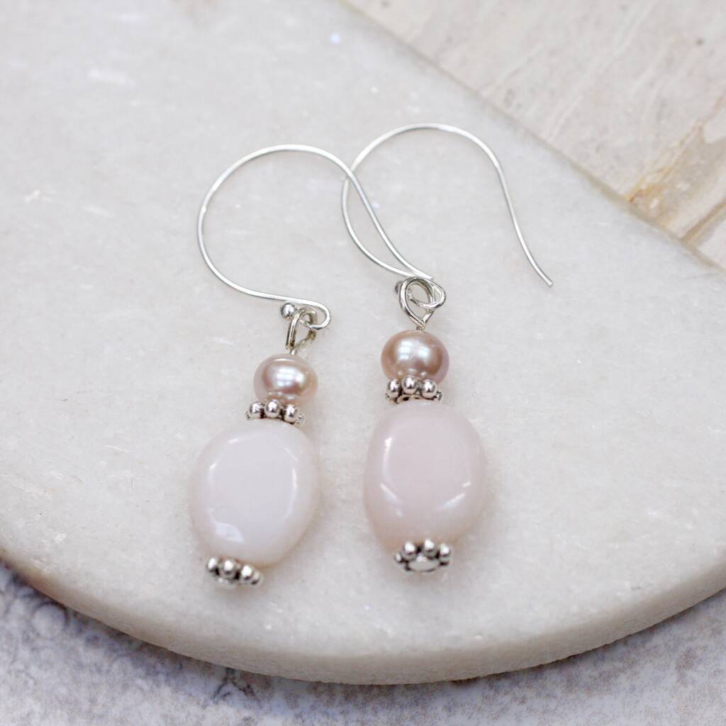 Pink Peruvian Opal And Pearl Earrings By Magpie Living ...