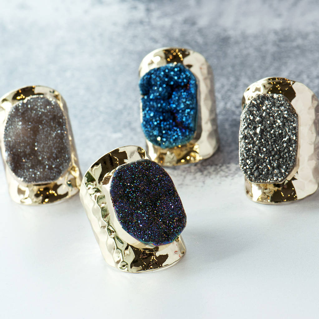 Druzy Real Stone Statement Gold Ring By Grace & Valour