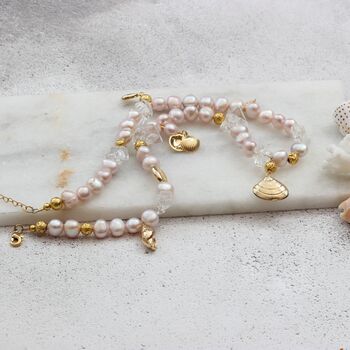 Gold Plated Seashell And Pink Pearl Gemstone Necklace, 3 of 6