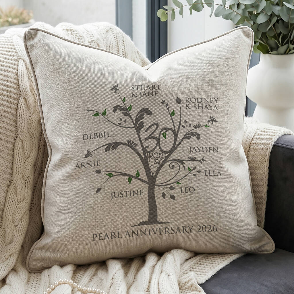 Personalised Pearl Anniversary Family Tree Cushion, 1 of 6