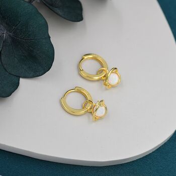 Sterling Silver White Opal Planet And Star Huggie Hoop Earrings, 3 of 11