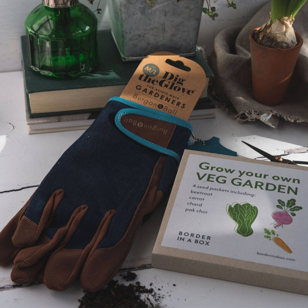 Men's Gardening Gloves With Grow Your Own Veg Seed Box By Border In A