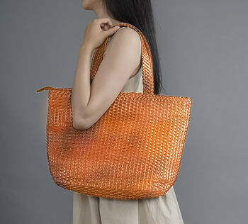 Leather Hand Woven Leather Bag Oversize, 8 of 12