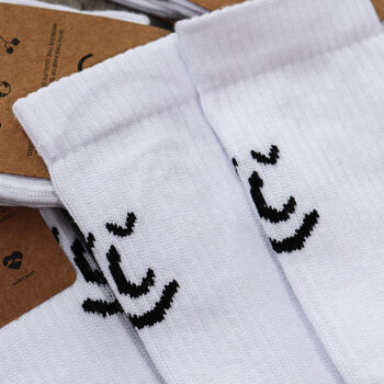 Smiley And Sporty White Ribbed Organic Cotton Socks, 2 of 4