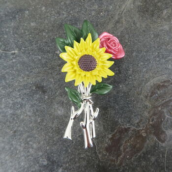 Sunflower And Rose Flower Bouquet Brooch, 5 of 6