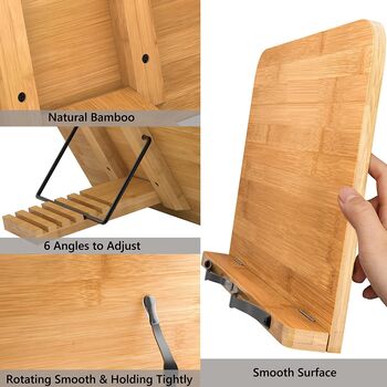 Portable Bamboo Book Stand Wooden Reading Rest, 3 of 7