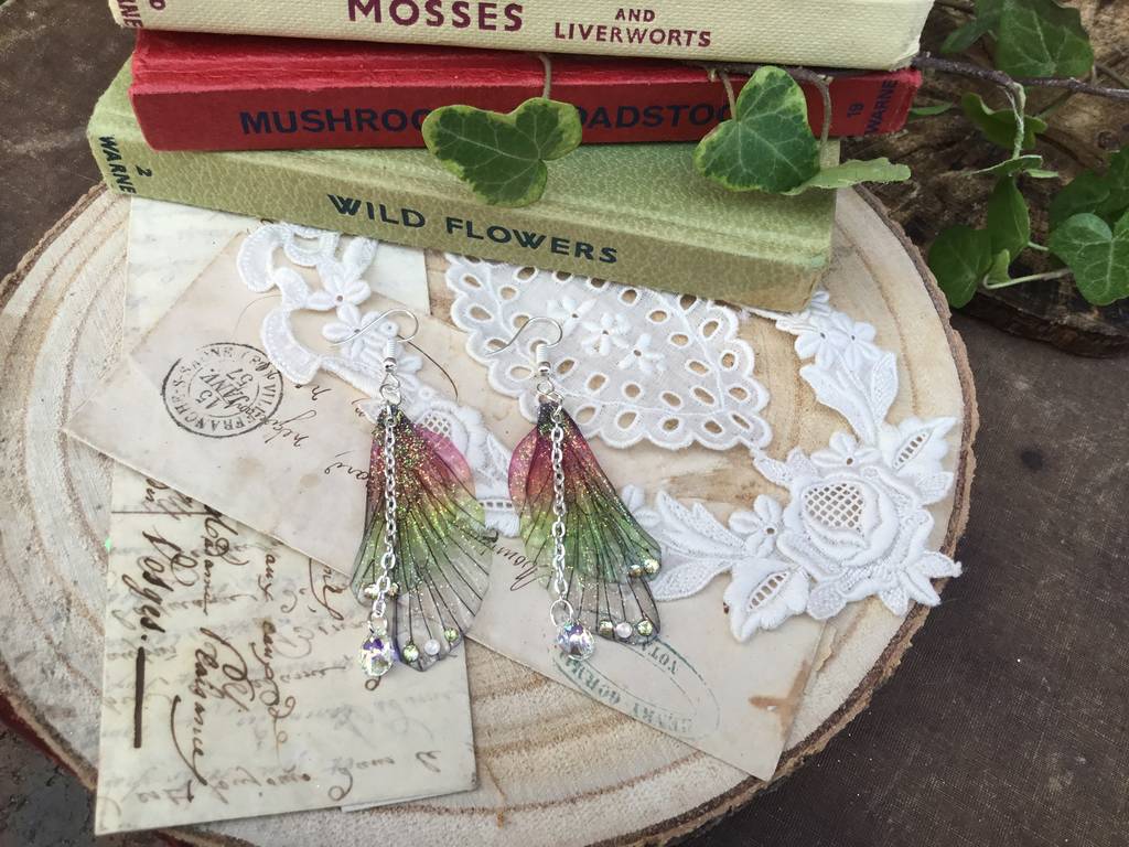 Green And Pink Rainbow Fairy Wing Earrings, 1 of 3