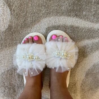 Bride To Be Pearl And Tulle Slippers, 3 of 3