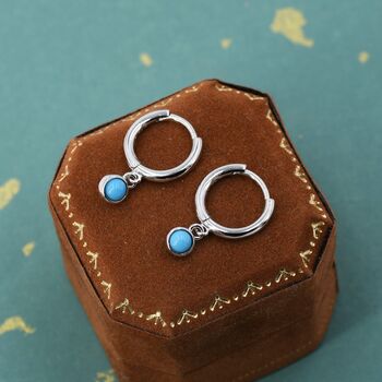 Sterling Silver Hoops With Tiny Dangling 3mm Turquoise, 5 of 12