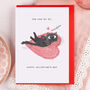 Funny Black Cat Meow Valentine Card, thumbnail 1 of 5