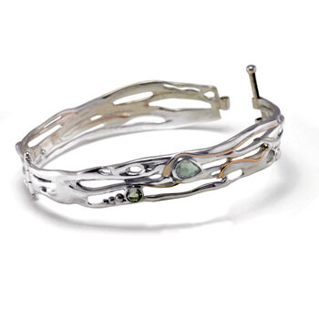 Fluid Green Amethyst And Pearl Silver Bangle, 5 of 7