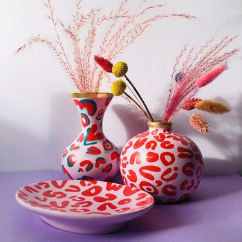 Pink + Red Hand Painted Leopard Print Decorative Vase, 2 of 8