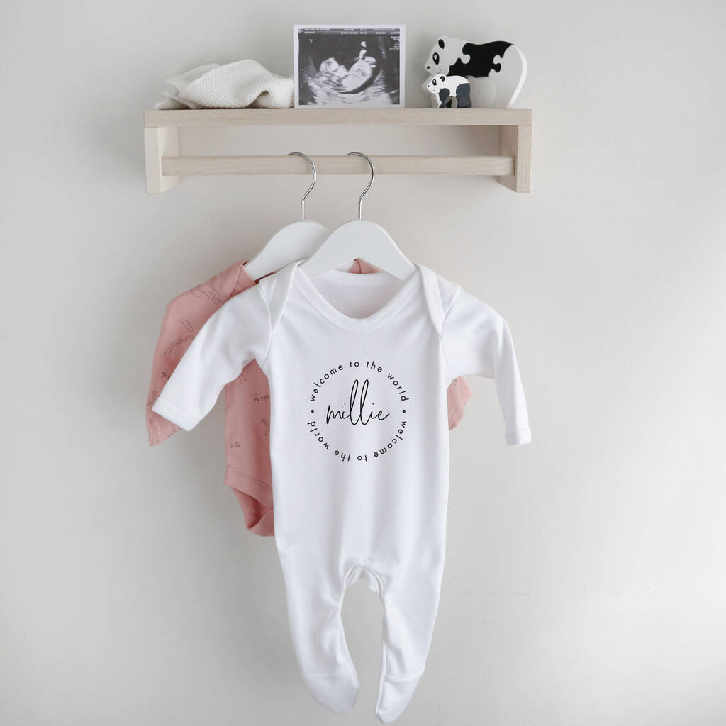 Personalised Welcome To The World Baby Grow By Paper and Wool