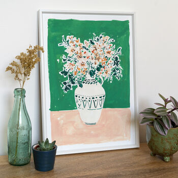 Emerald, Peach And Maple | Floral Vase Print, 3 of 5