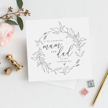 Wreath And Pen Husband Card | Modern Text Wedding Card, 3 of 5