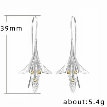 Long White Silver Lily Floral Ear Crawler Hook Earring, 4 of 7