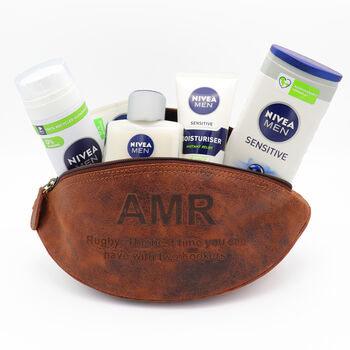 Personalised Leather Rugby Ball Wash Bag, 4 of 12