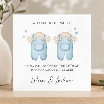 Twin Boys New Baby Card, Welcome To The World Boys, 2 of 4