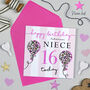 Leopard Love Balloon Niece 16th Birthday Card, thumbnail 1 of 3
