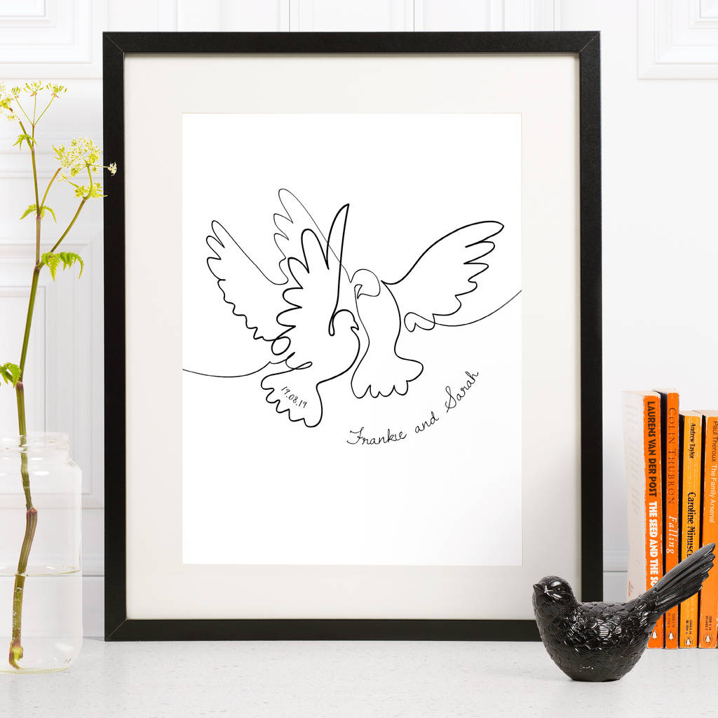 Personalised Wedding Two Doves Line Drawing, 1 of 10