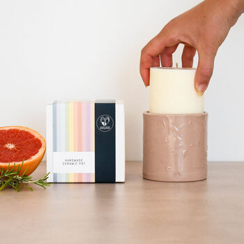 Lino Print Botanical Candle Pot With Refill Blush Pink, 4 of 7