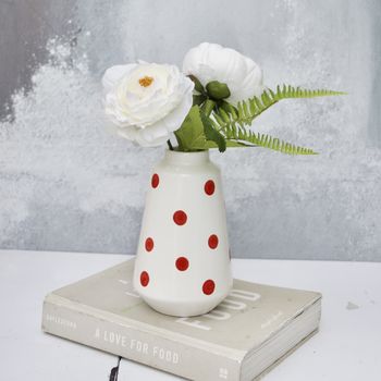 Off White Peony And Fern Bouquet In Spotted Vase, 4 of 4