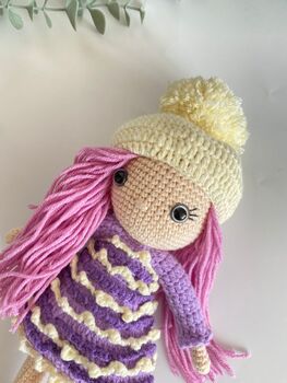 Handmade Pink Hair Crochet Doll With A Hat, 11 of 12