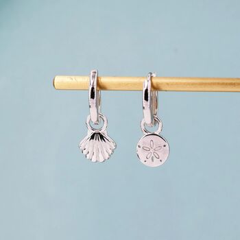 Sterling Silver Mismatched Shell Huggie Hoops, 5 of 9