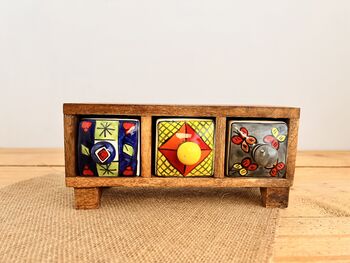 Mini Wooden Three Drawer Ceramic Chest Trinket Box, 5 of 7
