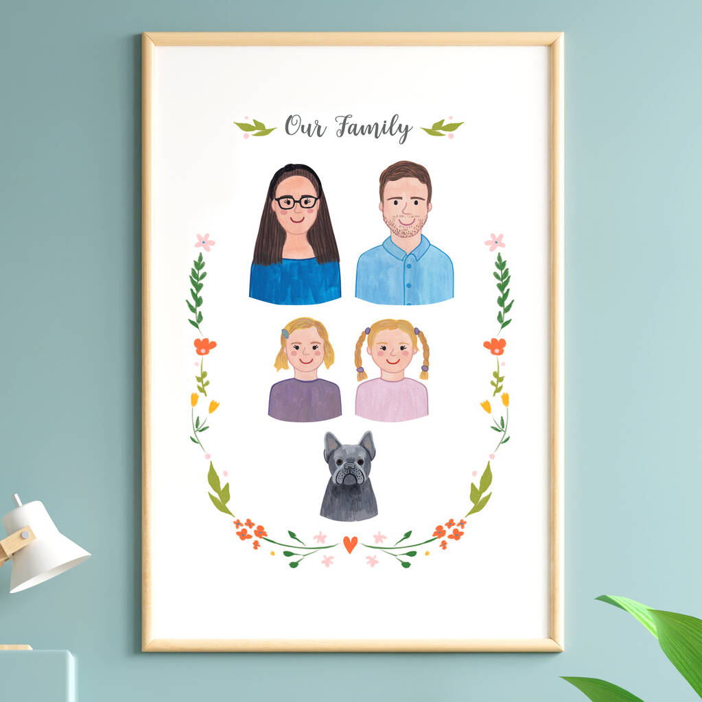 Family Portrait Personalised Hand Painted Print, 1 of 6