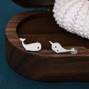 Mismatched Whale And Narwhale Stud Earrings, 2 of 9