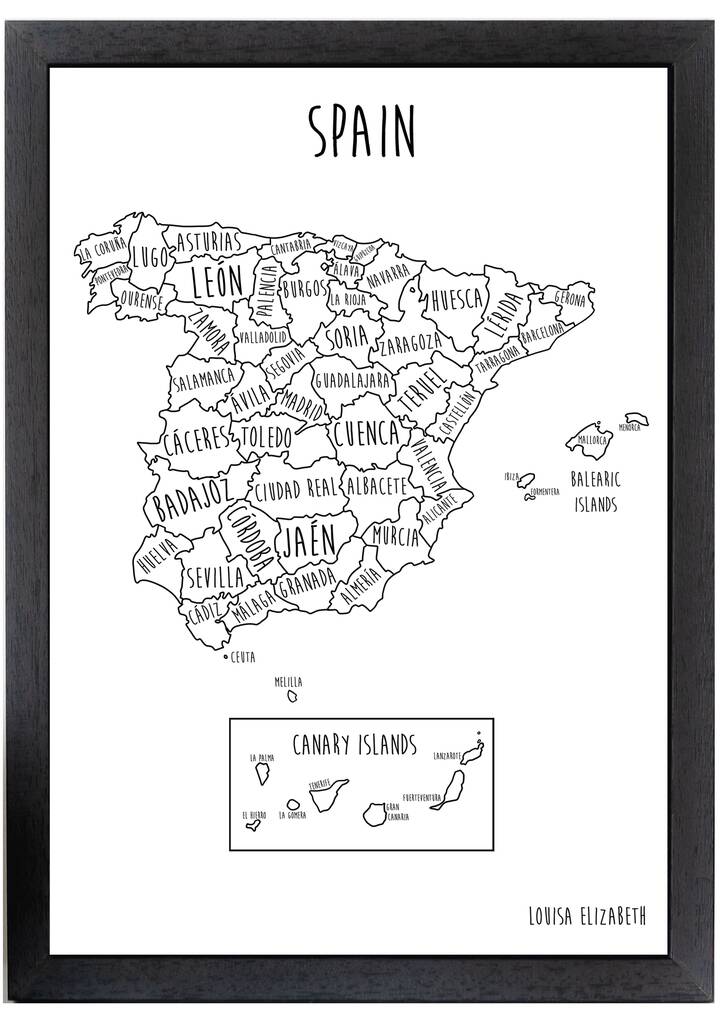 Spain Map Print By Louisa Elizabeth