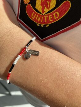 Manchester United Football Fan Mufc Bracelet With Heart Charm, 2 of 5